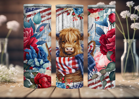 Patriotic Highland Cow Tumbler