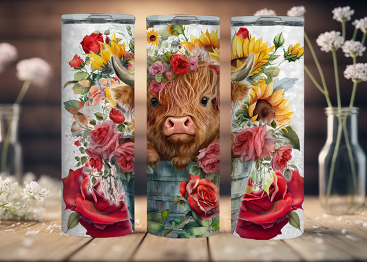 Red Rose Highland Cow Tumbler